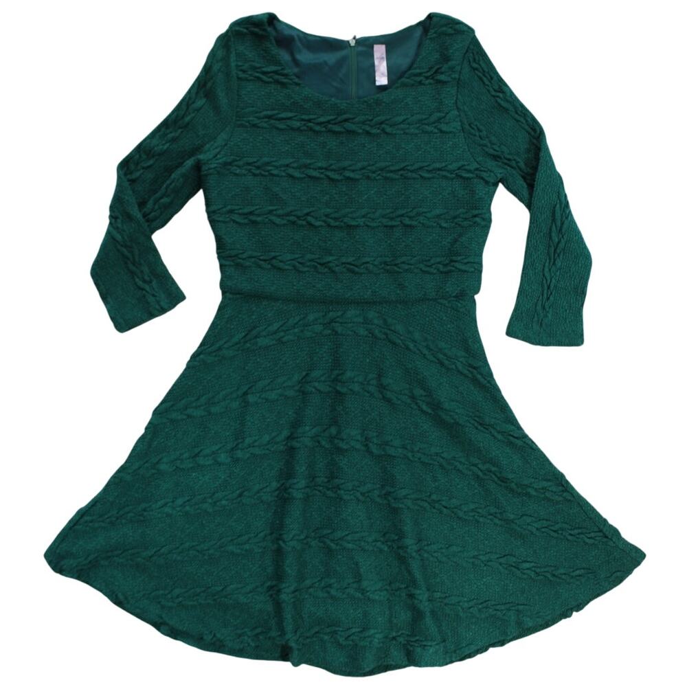 Alya Green Cable Knit Fit & Flare Sweater Dress Size Large Lined